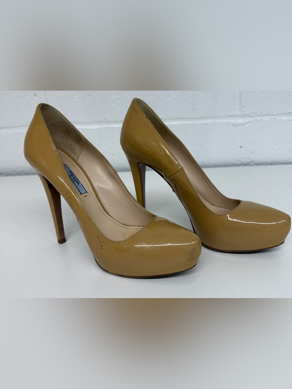 Prada Yellow Patent Leather High Heel Pumps Size 39.5 *Flawed